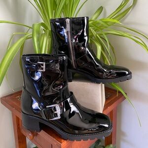 MICHAEL KORS Bronwyn Patent Leather Moto Boots in Black Size 6M